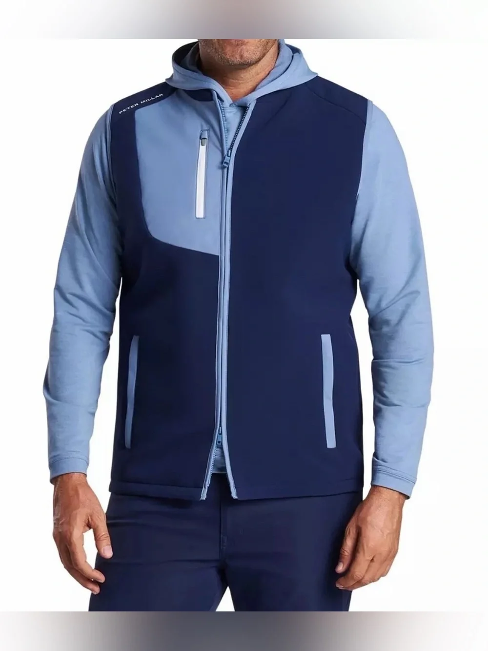Peter Millar Crown Sport Squallblock Vest Navy Blue Golf Full Zip Men's Large